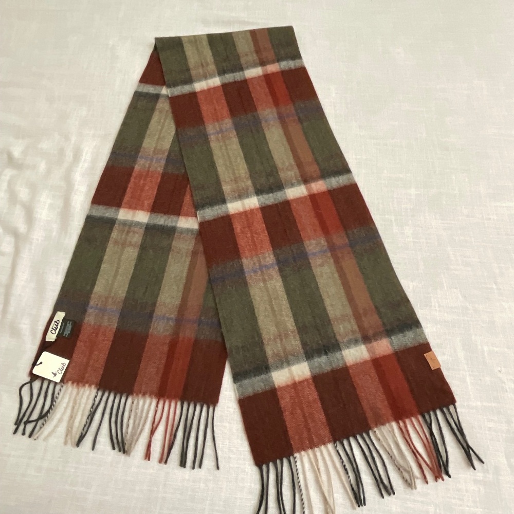 NWT Beymen Club 100%Wool Plaid Fringed Scarf 12”x72” NEW
